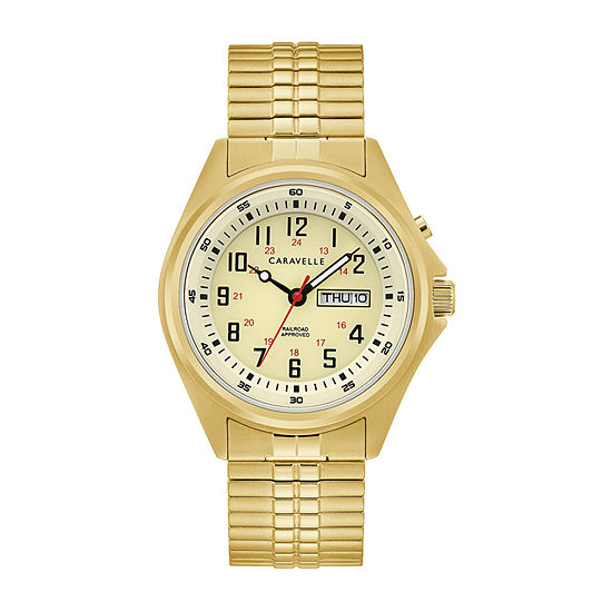 Caravelle Designed By Bulova Mens Gold Tone Stainless Steel Expansion Watch 44c112