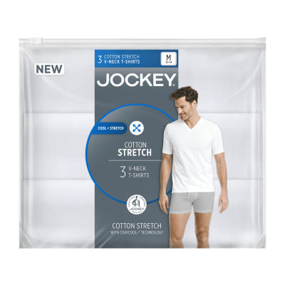 Jockey Cotton Stretch Mens 3 Pack Short Sleeve V Neck Moisture Wicking T-Shirt