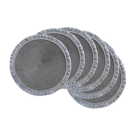 Design Imports Gray Round Fringed 6-pc. Placemats