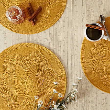 Design Imports Floral Woven Round 6-pc. Placemats, One Size, Yellow