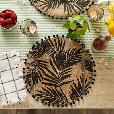 Design Imports Black Fern Print On Natural Round Jute 6-pc.Placemats