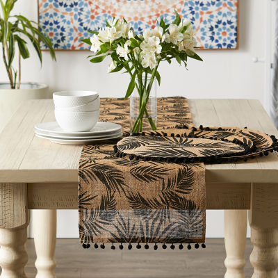 Design Imports Black Fern Print On Natural Round Jute 6-pc.Placemats