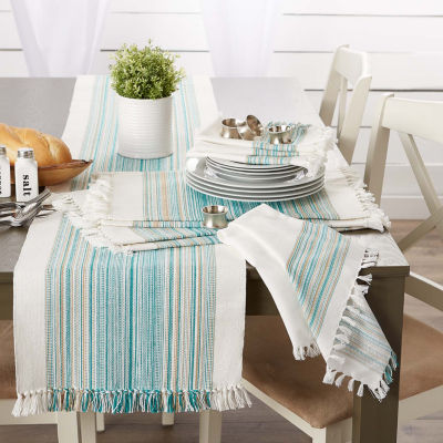 Design Imports Teal Blue Striped Fringed 6-pc. Napkins