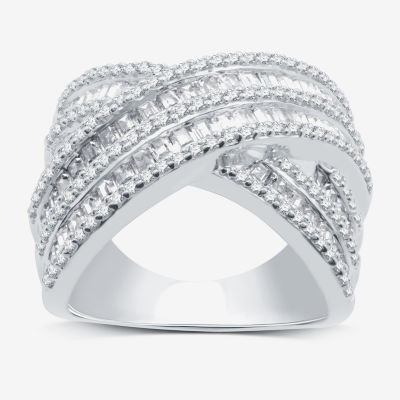 (H-I / I1) Womens 2 CT. T.W. Lab Grown White Diamond 10K White Gold Crossover Band