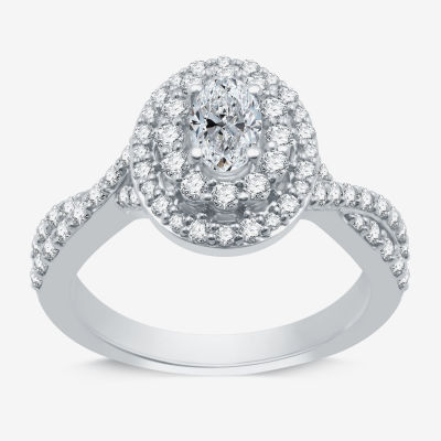 Signature By Modern Bride (H-I / I1) Womens 1 1/4 CT. T.W. Lab Grown White Diamond 10K Gold Oval Side Stone Crossover Engagement Ring