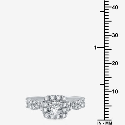 Signature By Modern Bride (H-I / I1) Womens 1 1/ CT. T.W. Lab Grown White Diamond 10K Gold Cushion Side Stone Halo Engagement Ring