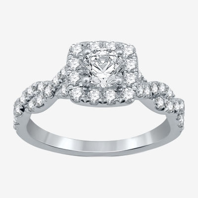 Signature By Modern Bride (H-I / I1) Womens 1 1/4 CT. T.W. Lab Grown White Diamond 10K Gold Cushion Side Stone Halo Engagement Ring