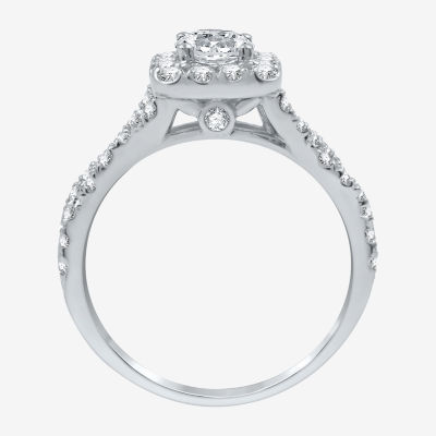 Signature By Modern Bride (H-I / I1) Womens 1 1/4 CT. T.W. Lab Grown White Diamond 10K Gold Cushion Side Stone Halo Engagement Ring