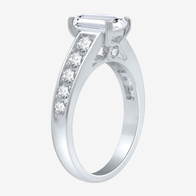 (H-I / I1) Womens 2 3/4 CT. T.W. Lab Grown White Diamond 10K White Gold Side Stone Engagement Ring