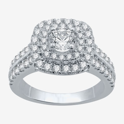 Signature By Modern Bride (H-I / I1) Womens 1 1/2 CT. T.W. Lab Grown White Diamond 10K Gold Cushion Side Stone Halo Engagement Ring