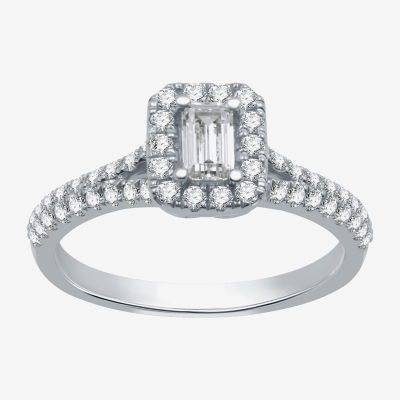 Signature By Modern Bride (H-I / I1) Womens 1 CT. T.W. Lab Grown White Diamond 10K Gold Side Stone Halo Engagement Ring