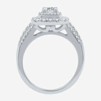 Signature By Modern Bride (H-I / I1) Womens 1 1/ CT. T.W. Lab Grown White Diamond 10K Gold Cushion Side Stone Halo Engagement Ring