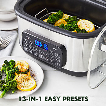  GreenPan Matte Black 13-in-1 Air Fryer Slow Cooker & Grill,  Presets to Steam Saute Broil Bake and Cook Rice, Healthy Ceramic Nonstick  and Dishwasher Safe Parts, Easy-to-use LED Display: Home 