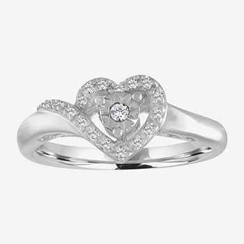Promise My Love Womens 1/10 CT. T.W. Mined White Diamond Sterling Silver  Heart Promise Ring