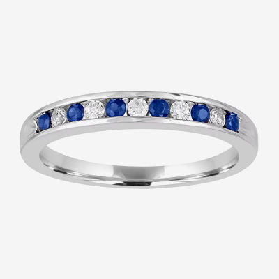 Modern Bride Gemstone Womens 2MM 1/8 CT. T.W. Genuine Blue Sapphire 10K White Gold Wedding Band