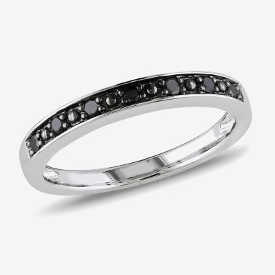 Midnight Black Womens 2MM 1/10 CT. T.W. Natural Black Diamond Sterling Silver Wedding Band