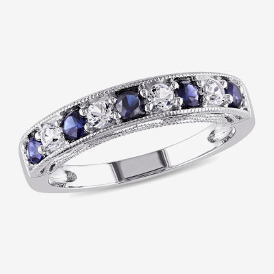 Womens 2MM Lab Created Blue Sapphire Sterling Silver Wedding Band