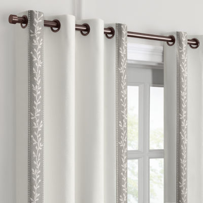 Fieldcrest Heritage Border Leaf Energy Saving 100% Blackout Grommet Top Single Curtain Panel