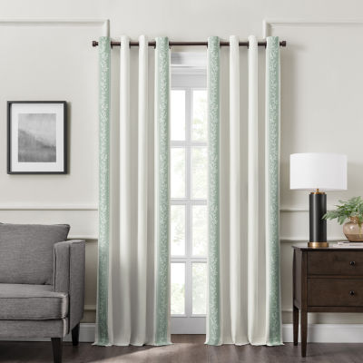 Fieldcrest Heritage Border Leaf Energy Saving 100% Blackout Grommet Top Single Curtain Panel