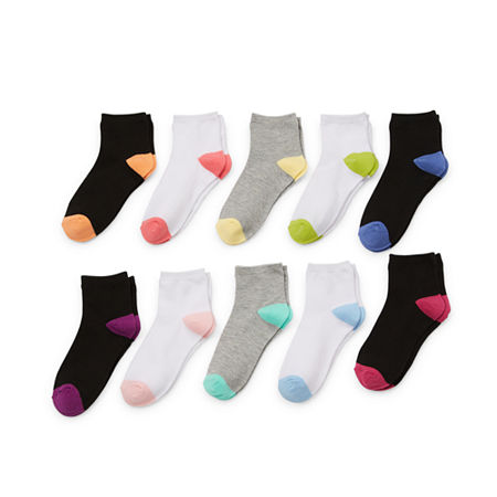 Thereabouts 10 Pair Quarter Ankle Socks Girls, Medium, White