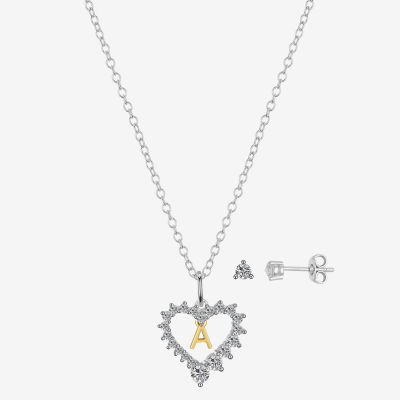 Sparkle Allure Pendant Necklace & Stud Earring 2-pc. Cubic Zirconia Pure Silver Over Brass Heart Jewelry Set