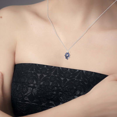Womens Lab Created Blue Sapphire Sterling Silver Flower Pendant Necklace