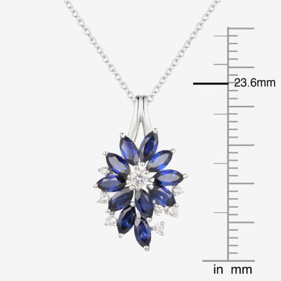 Womens Lab Created Blue Sapphire Sterling Silver Flower Pendant Necklace