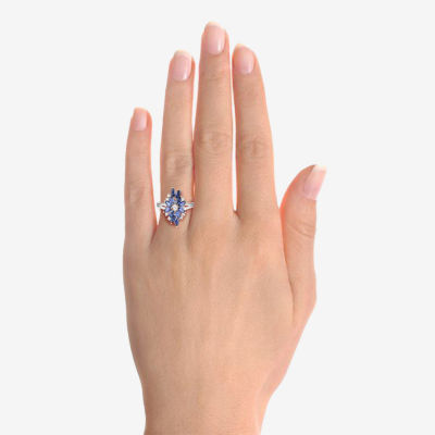 Womens Lab Created Blue Sapphire Sterling Silver Flower Cocktail Ring
