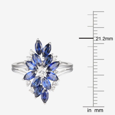 Womens Lab Created Blue Sapphire Sterling Silver Flower Cocktail Ring