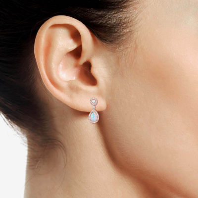 Lab Created White Opal 14K Rose Gold Over Silver Drop Earrings