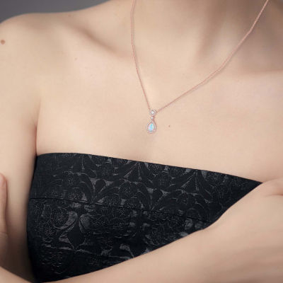 Womens Gemstone 14K Rose Gold Over Silver Pear Pendant Necklace