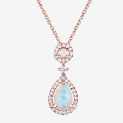 Womens Lab Created White Opal 14K Rose Gold Over Silver Pendant Necklace