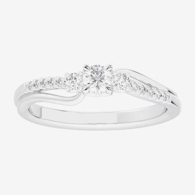 G-H / Si1-Si2) Womens 1/3 CT. T.W. Lab Grown White Diamond Sterling Silver Side Stone 3-Stone Promise Ring