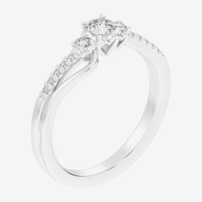 G-H / Si1-Si2) Womens 1/3 CT. T.W. Lab Grown White Diamond Sterling Silver Side Stone 3-Stone Promise Ring