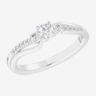 G-H / Si1-Si2) Womens 1/3 CT. T.W. Lab Grown White Diamond Sterling Silver Side Stone 3-Stone Promise Ring