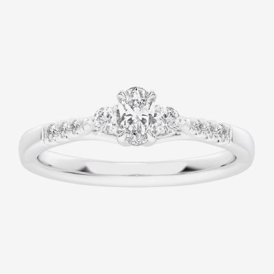 (G-H / Si1-Si2) Womens 1/3 CT. T.W. Lab Grown White Diamond Sterling Silver Side Stone 3-Stone Promise Ring