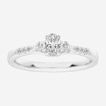 (G-H / Si1-Si2) Womens 1/3 CT. T.W. Lab Grown White Diamond Sterling Silver Side Stone 3-Stone Promise Ring, 7, Nocolor