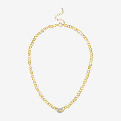 Diamond Addiction (G-H / Si2-I1) 14K Gold Over Silver Sterling Silver 18 Inch Hollow Curb Evil Eye Chain Necklace