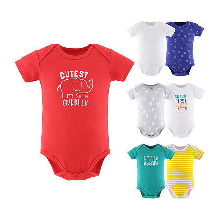 The Peanutshell Elephant Brights Baby Unisex 7-pc. Short Sleeve Bodysuit, 3-6 Months, Gray