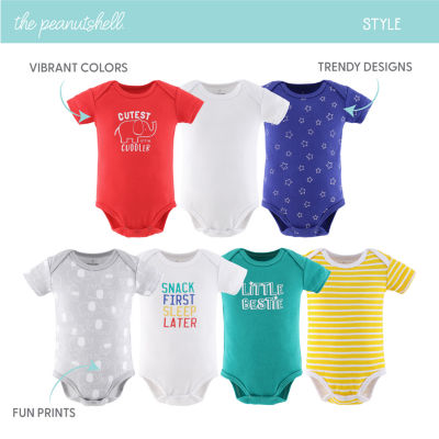 The Peanutshell Elephant Brights Baby Unisex 7-pc. Short Sleeve Bodysuit