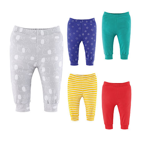The Peanutshell Elephant Brights Baby Unisex 5-pc. Cuffed Pull-On Pants, 6-9 Months, Gray