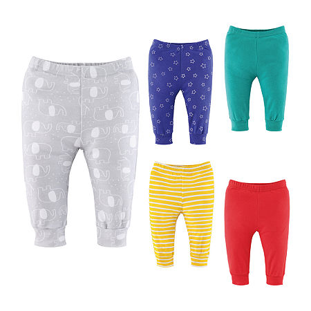 The Peanutshell Elephant Brights Baby Unisex 5-pc. Cuffed Pull-On Pants, Newborn-3 Months, Gray