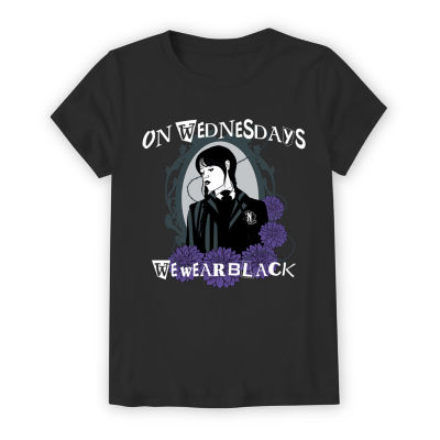Little & Big Girls Round Neck Short Sleeve Wednesday Addams Graphic T-Shirt