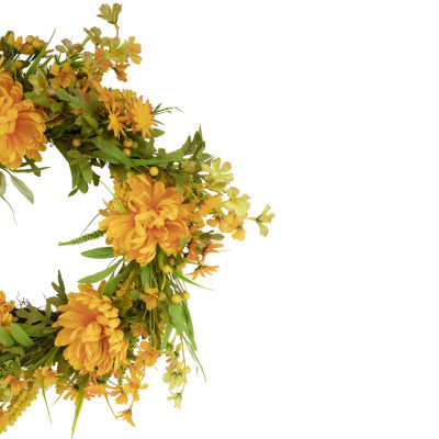 Northlight 24in Yellow Peony Artificial Fall Harvest Twig Wreath