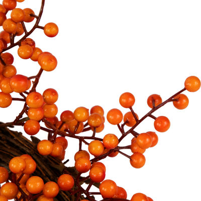 Northlight 18in Red And Orange Berries Artifical Fall Harvest Twig Wreath