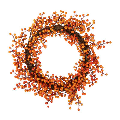 Northlight 18in Red And Orange Berries Artifical Fall Harvest Twig Wreath