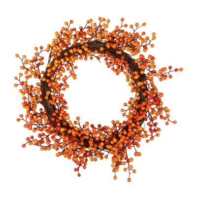 Northlight 18in Red And Orange Berries Artifical Fall Harvest Twig Indoor Wreath