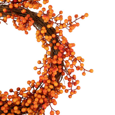 Northlight 18in Red And Orange Berries Artifical Fall Harvest Twig Wreath