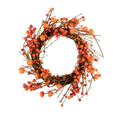 Northlight 20in Red And Orange Berries With Mini Pumpkins Fall Harvest Wreath