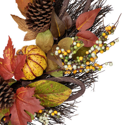 Northlight 24in Sunflower Pumpkin Foliage And Pine Cone Fall Harvest Wreath